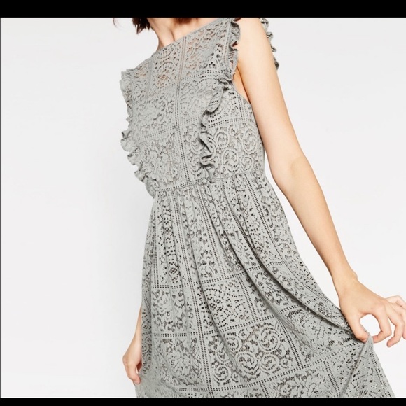 Zara Dresses & Skirts - Zara blue grey lace midi dress sz s